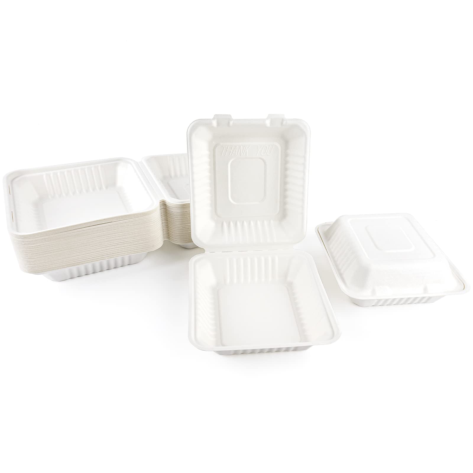 Azure Zone,8 inch-50 Pack,1-Compartment Compostable Clamshell Take Out Food Containers,Disposable Clamshell,Heavy-Duty Bagasse To-Go Containers,Eco Friendly,Biodegradable Made of Sugar Cane Fibers