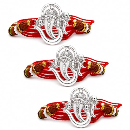 Image of Silver Rakhi for Brother | 92.5% Fine Silver OM Design rakhi for brother with Kumkum Chawal | Certificate of Authenticity