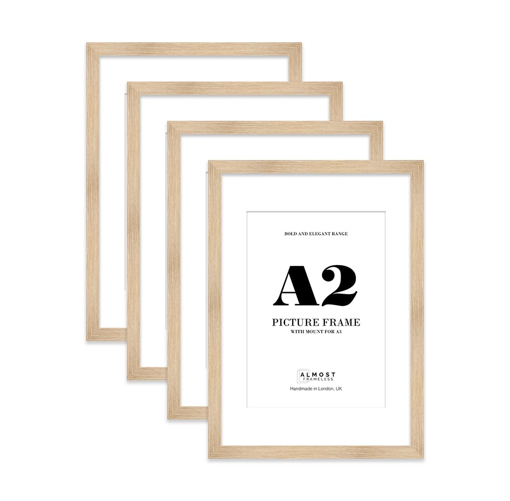 A2 Picture Frame With Mount For A3 or A2 Without Mount - Wide Molding - Pre-Installed Wall Mounting, Oak, 4 Pack — image 1