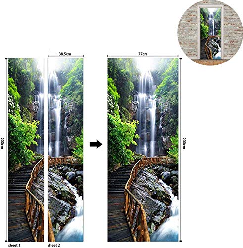 3D Door Stickers Mural, Waterfall Scenery Diy Vinyl Self-Adhesive Door Wall Murals Wallpaper Waterproof Removable Door Wall Stickers For Interior Doors Home Office Decoration, 77X200Cm/30.3X78.7In #TOP1