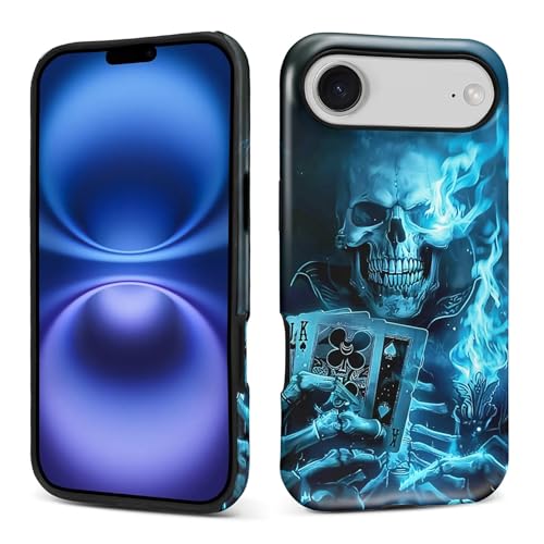 yicomon Compatible with iPhone 17 Air Case, Blue Flame Skull Pattern Print Matte Phone Case Durable Fashion Funny Liquid Silicone Case Soft Anti-Scratch Shockproof Protective Cover