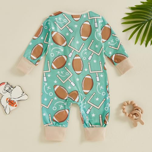 Baby Boy Girl Football Outfit Football Print Long Sleeve Zip Up Romper Jumpsuit Infant Boys Girls Fall Winter Outfit3