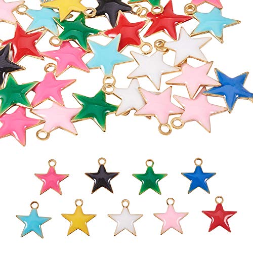 PH PandaHall 45pcs Petites Breloques étoiles 9 Couleurs Charms en émail Plaqué Or Pendentifs étoiles Double Face pour Bricolage, Collier Bracelet Boucle d'oreille,...