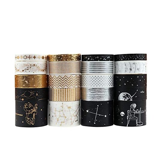 Dizdkizd 20 Rolls Washi Tape Set, Universe Design Masking Tapes with 3 Sizes 8mm/15mm/30mm, Hot Stamping Decorative Washi Tapes for DIY Craft, Planners, Scrapbooking