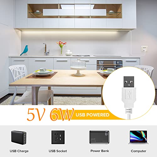 Image of USB LED Light Strip 6.56FT, 5 Volt USB Powered Dimmable COB LED Tape Lights, 4000K Natural White 8mm High Density Flexible Strips CRI90+ for TV Backlight Under Cabinet Lighting Bedroom Kitchen