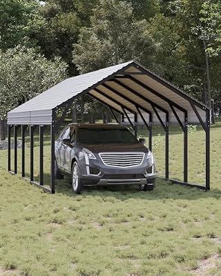 GarveeLife 12x25 ft Metal Carport Oversized, Reinforced Frame and Steel Roof for All-Weather Use, Permanent Shelter for Bass Boats, Full-Sized Pickup Trucks, and Tractors