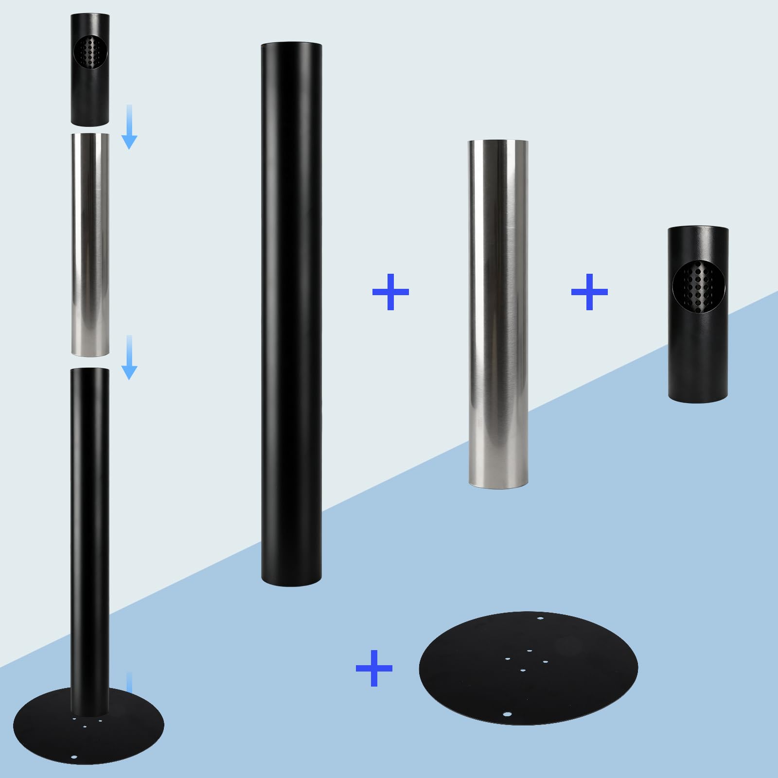 Cendriers sur Pied en Acier Inoxydable | Pour Usage Extérieur, Cendriers Noirs pour Zones Fumeurs