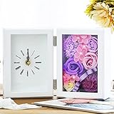 WEISHY 母の日のプレゼント ソープフラワー 時計 誕生日プレゼント 女性 造花 ギフト結婚祝い 卒業祝い 枯れない花 置き時計 還暦祝い 退職祝い 古希祝い 敬老の日 小物 インテリア フラワーボックス (縦フレーム・時計・パープル)