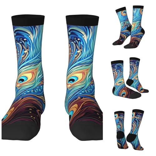 LZQPOEAS Peacock feather art Athletic Socks Unisex Cushioned Crew Socks Hiking Running Calf Sock Soft Above Ankle Sock