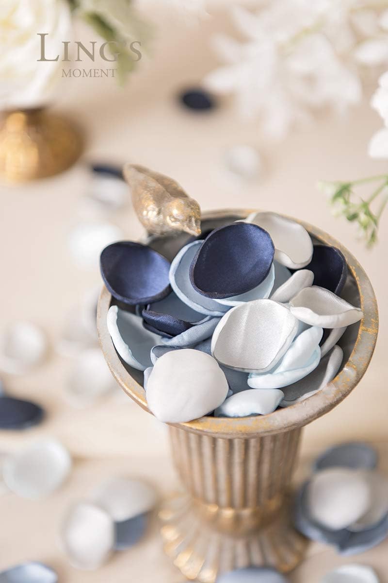 Ling's Moment Pre-Arranged Wedding Flower Packages in Dusty Blue & Navy,Bridal Flower Package (Set of 18)