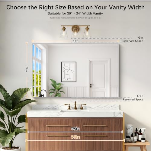 Image of DESBING 30 inch x 48 inch Bathroom Mirror, Silver Metal Frame Wall Mirror