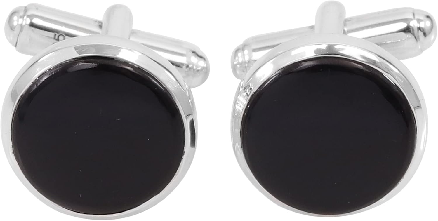 Black Onyx Cufflinks for Men – Natural Gemstone in 925 Silver, Groom Wedding Jewelry Gift