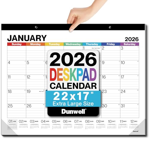Dunwell 2026 Desk Calendar 22x17, Large Monthly Desk Blotter or Hanging Wall Calendar, Colorful Design, Jan–Dec 2026, Lined Daily Blocks, Easy to Read