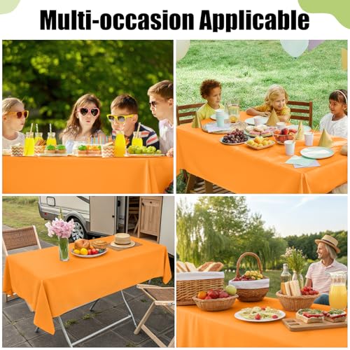 Image of Smiry Disposable Table Cloth 3 Pack, 54 x 108 Inch Waterproof Plastic Tablecloth, Decorative Rectangle Table Covers for Party, Birthday, Picnic, Orange