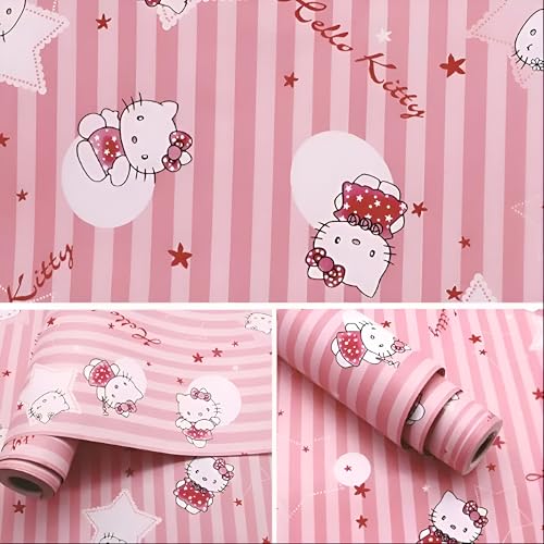 Image of FOKRIM Peppy Pink Wallpaper for Walls Sticker 45x300cm 14-sqft - Peel and Stick Removable Self Adhesive Waterproof Wall Paper for Home Kids Room Play Room