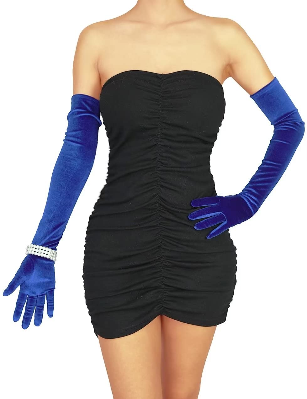 Women's 24 Inch Long Velvet Gloves 1920s Flapper Opera Gloves for Wedding Costume Formal Party: Royal Blue