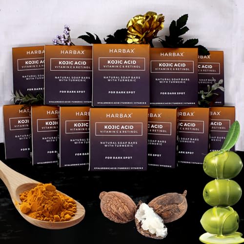 Image of Kojic Acid Soap (Pack of 12 (100 Grm)) for Hyperpigmentation - with Glutathione, Collagen & Vitamin C - Natural Soap Bars with Turmeric - Original Japanese Complex for Dark Spot Correction