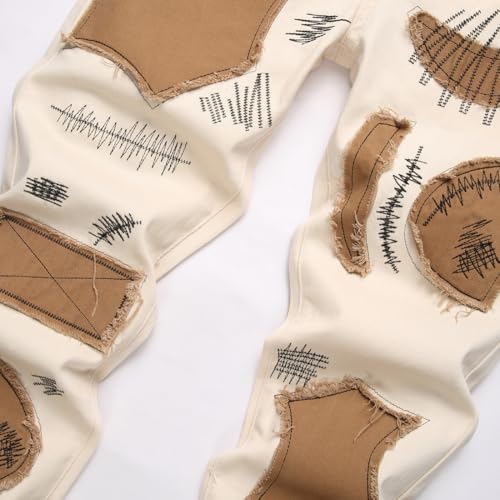 Men's Patches Boot Cut Released Hem Denim Jeans4