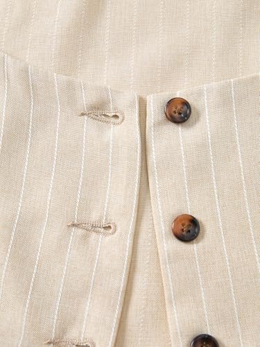 Women's Striped Button Up Blazer Vest Elegant Square Neck Tie Back Business Casual Waistcoat3