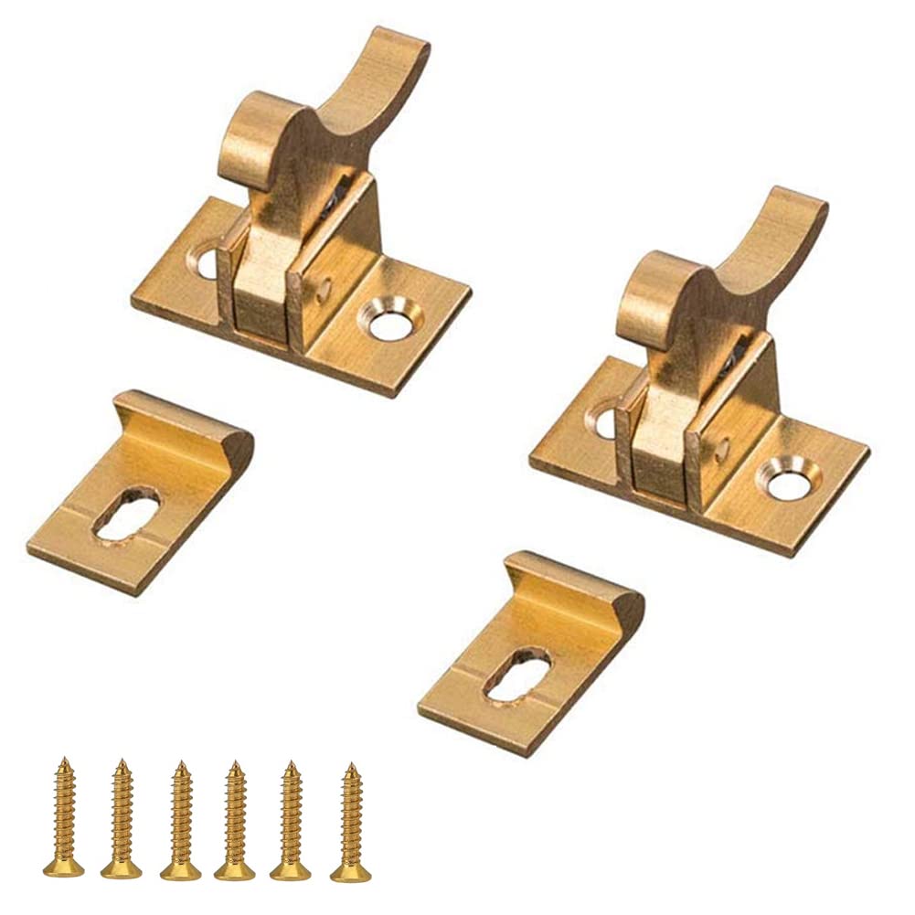 kaileyouxiangongsi 2 Pack Brass Heavy Duty Elbow Latch Window - Cabinet Door Latch for Home/Office/Cabinet Doors &Window Doors，with Mounting Screws