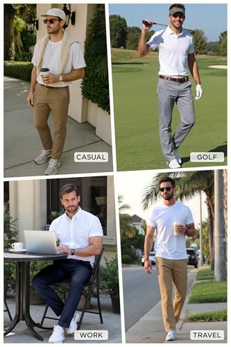 Arber Men's Slim-Fit Stretch Chinos, 97% Cotton/3% Elastane, Flat Front, Breathable, Machine Washable; Gray, Blue, Beige.4