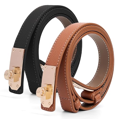 Women's Thin Leather Belts with Turn Lock Buckle,Belt Women Adjustable for Pants Dresses Jeans Coats