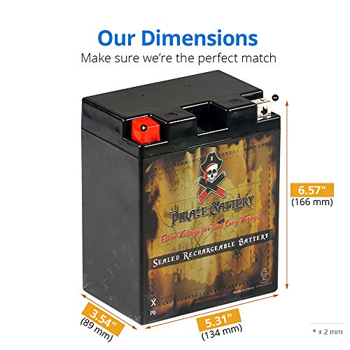 Pirate Battery Yb14A-A2 Conventional Replacement Battery For Atv, Motorcycle, Personal Watercraft, And Snowmobile: 12 Volts, 1.4 Amps, 14Ah, Nut And Bolt (T3) Terminal #TOP1