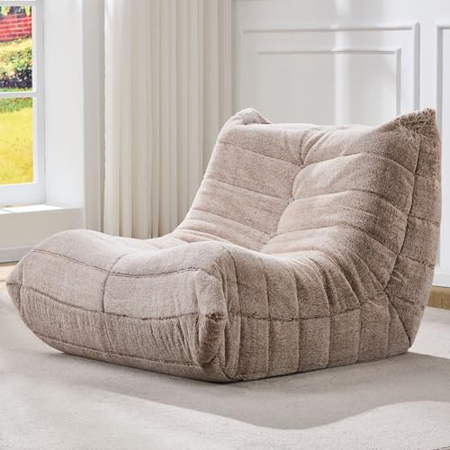 Image of Hobestluk Adults Bean Bag Chair Faux Fur BeanBag Couch for Living Room | Brown Plush,Ergonomic Design,Memory Foam,UltraSoft,Anti-slip Bottom,No Assembly Required,Decorative Style for Living Room