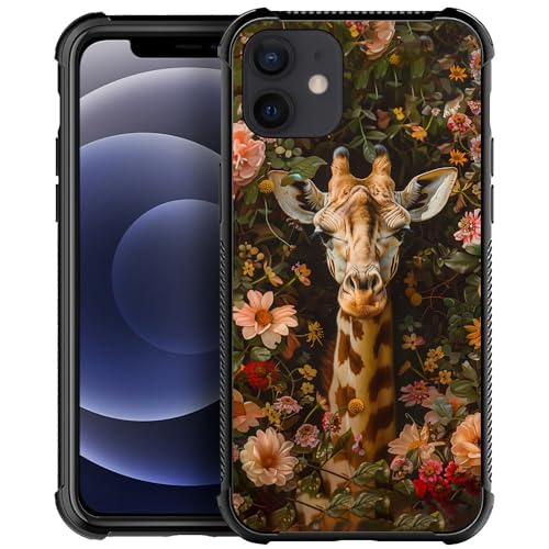 CARLOCA Compatible with iPhone 12/12 Pro Case,Giraffe Leaf Flower Pattern Ultra Protection Shockproof Soft Silicone TPU Non-Slip Back for iPhone 12/12 Pro