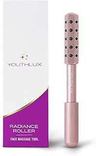 Radiance Roller – Germanium Stone Facial Massage Tool/Wand Face Roller for Lifting, Sculpting, De-Puffing, Glow Boost, Energizing & Cooling Effect (Rose Gold)