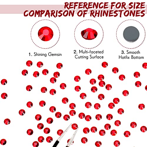 Image of 22000 Pcs Hotfix Rhinestone Bulk Crystal Iron on Flat Back Nail Gems Hot Fix Round Glass Rhinestones for Bedazzling DIY Crafts Clothes Shoes Supplies Decoration 2.7-2.9mm(SS10, Red)