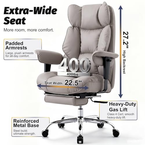 Image of Efomao Executive Office Chair 400lbs,Grey Big and Tall Desk Chair