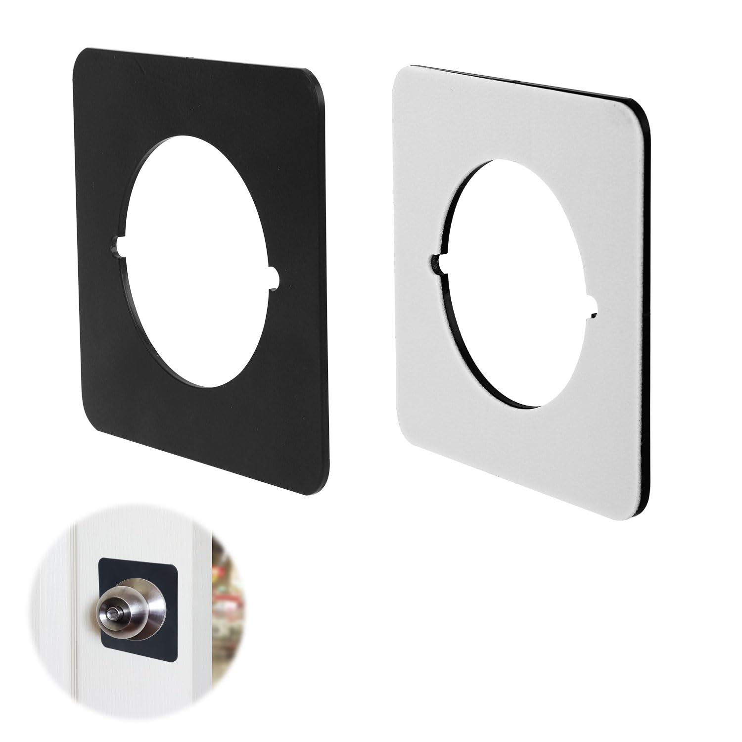 2pcs Door Knob Plates Square Version, Stainless Steel Door Handle Reinforcement Cover Filler Scar Lock Plates Push Hole Cover for Knob/Deadbolt Fixing Gap Repair Backplate (Matte Black)