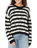 Velvet by Graham & Spencer Women's Luna Chunky Stripe Knit Crewneck Sweater, Black/Cream, M
