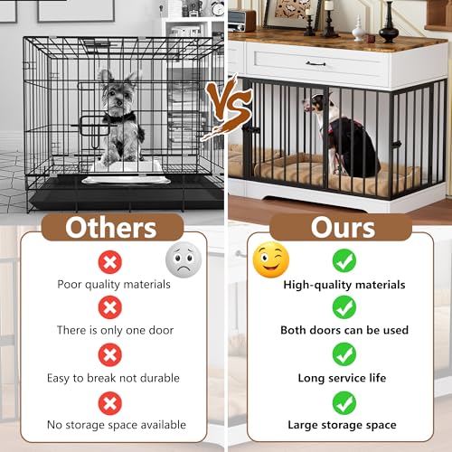 Hundekäfig für Zuhause, Hundebox Indoor für 2 Hunde Extra groß Hundekäfig Möbel XXL Stabile Hundehütte mit Trennwand & 2 Schubladen Moderne Hundehaus Indoor 4 Türen für große Hunde, Bis zu 100KG