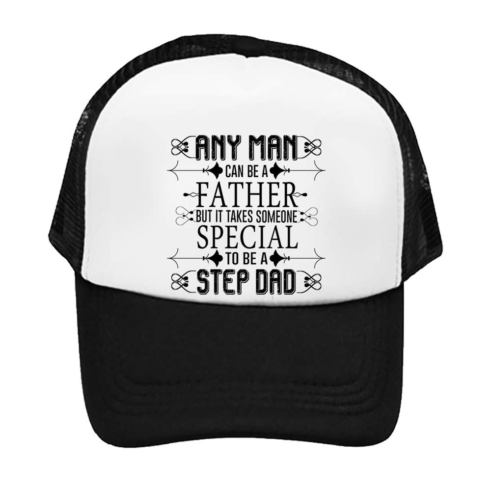 Giftme Unisex Black Any Man Can Be A Father But It Takes Someone Special To Be A Step Dad Fathers Day Best Step Dad Christmas/Birthday Gift Idea Adjustable Mesh Baseball Cap-Trucker Hat. (Black)