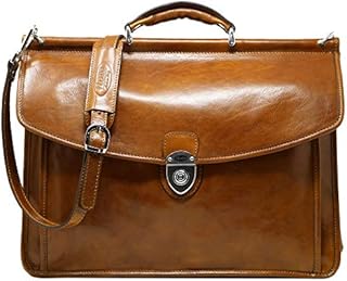 Floto Firenze Dowell Italian Leather Briefcase Messenger Bag Men's Business Bag (Olive Honey Brown)