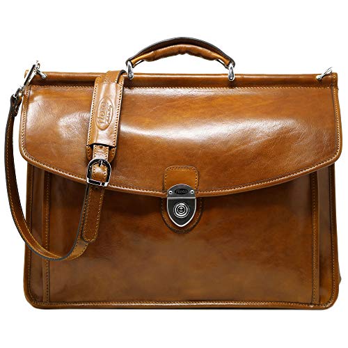 Floto Firenze Dowell Italian Leather Briefcase Messenger Bag Men's Business Bag (Olive Honey Brown)