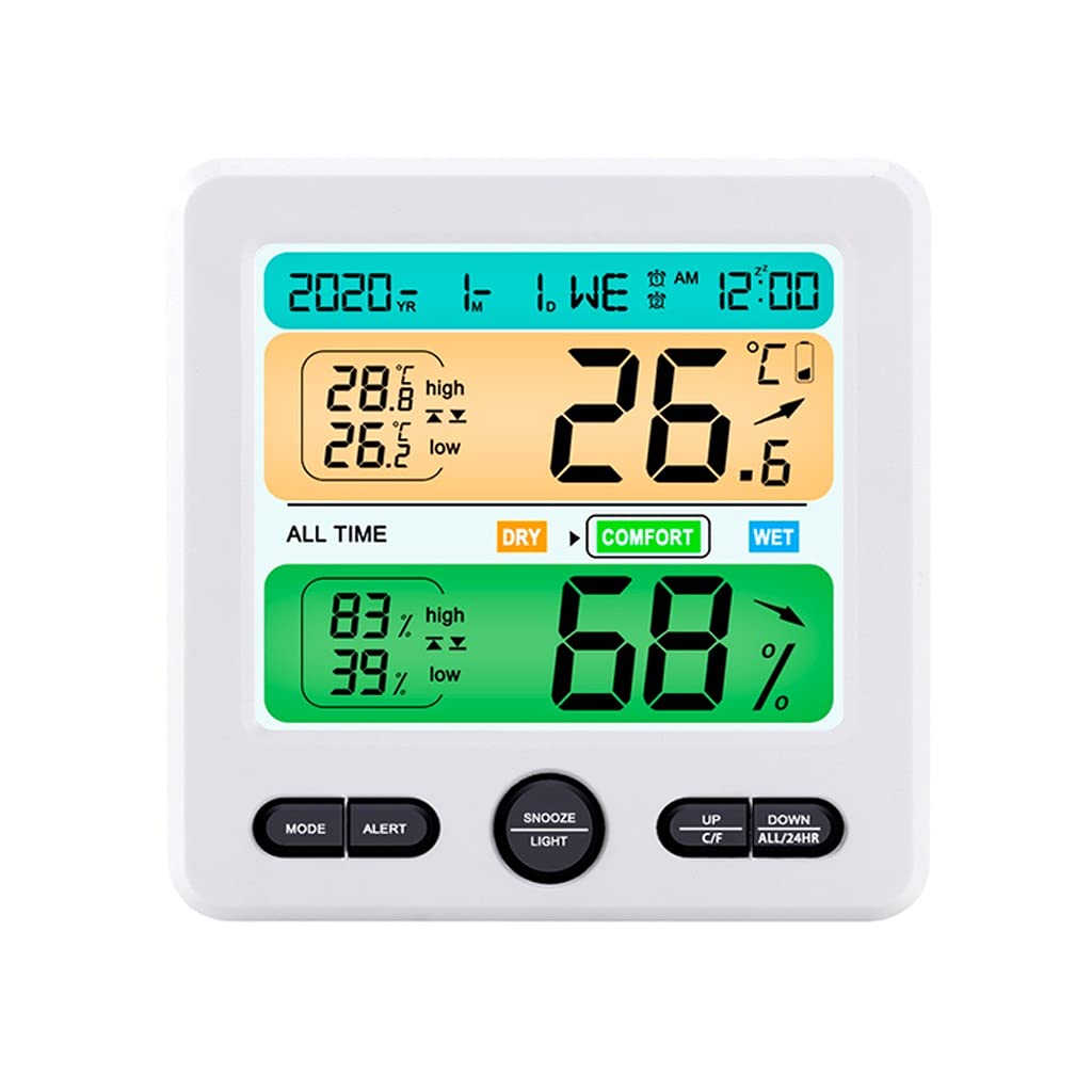 Digital Thermometer Hygrometer Weather Station Large LCD Indoor Flower All Time Temperature Humidity Monitor Alarm Clock(D)