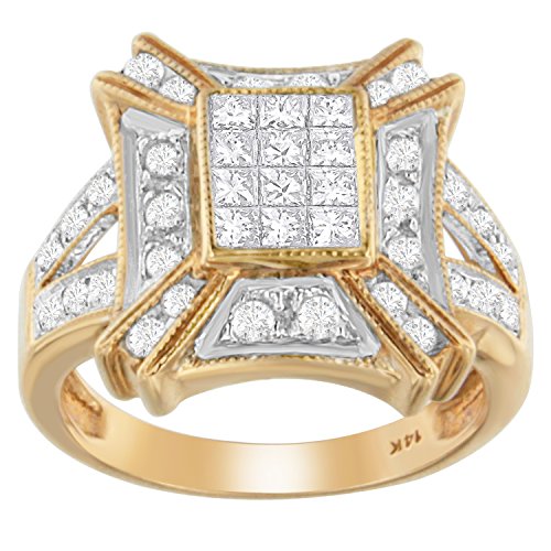 Original Classics 14K Rose Gold Round and Princess-Cut Diamond Ring (1 Cttw, G-H Color, I1-I2 Clarity) - Size 7