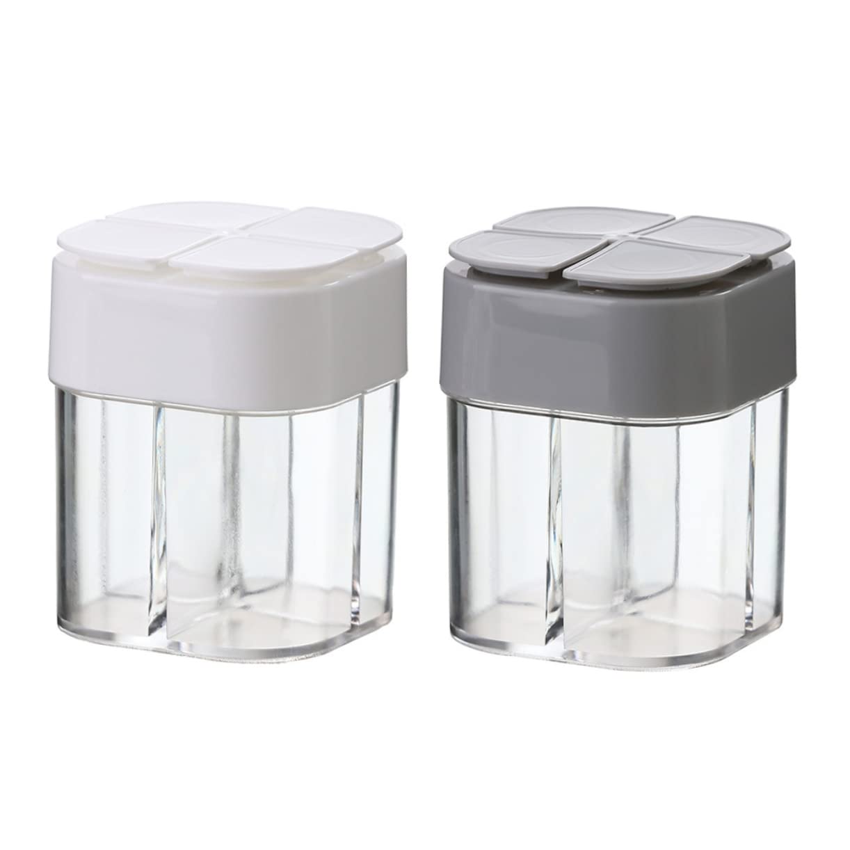 GRIRIW 2pcs Four Seasoning Bottle Condiment Storage Jar Spice Storage Bottles Mini Salt Shaker Clear Container Powdered Sugar Container Four-grid Condiment Jars Salt Containers Pp White