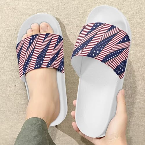 Patriotic Slide Sandals for Womens Non-Slip Soft House Slippers Shower Shoes Indoor Slides Bathroom Sandals White Size 6-13.53