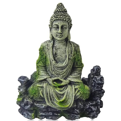 Image of Mistletoe Handcrafted Antique Meditation Buddha Statue for Aquarium | Pond Fountains and Fish Tank Decor | Eco-Friendly Resin | Antique Positive Buddha Ornament (14L x 10W x 7H CM)