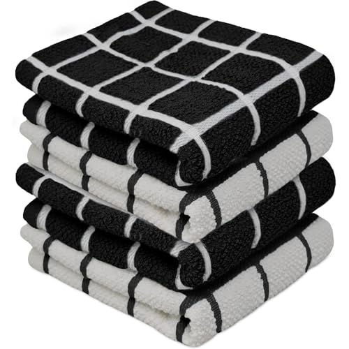 Towelogy® Premium Tea Towels for Kitchen 100% Cotton Lint Free Large Black/White Jumbo Check Dishcloths Tear Resistant & Ecofriendly 45x65 cm (Black/White