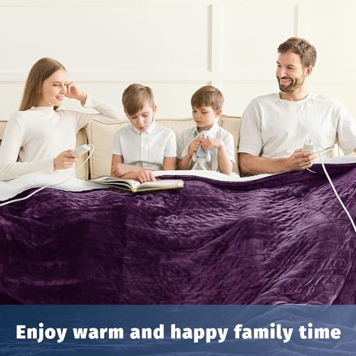 Heated Electric Blanket Queen Size - 84" x 90" Heating Blanket with Dual Control, 10 Levels & 8 Hours Auto Off, Soft Warm Flannel Gift with Over-Heat Protection, ETL & FCC Certified