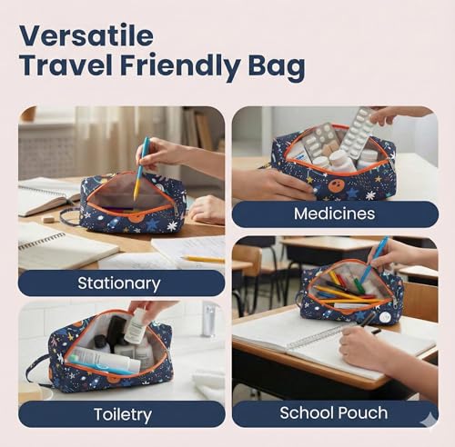 Image of Multipurpose Travel Organizer | All-in-One Compact Durable, Lightweight, Waterproof, Bag | Travel Friendly Pouch | Ideal for Stationary, Diaper, Medicines (Outer Space Print)