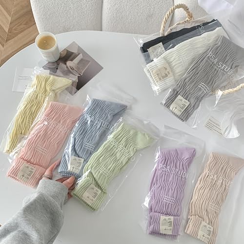 Image of Women's Ruffle Frilly Slouchy Socks, Soft Cotton Cute Solid Color Crew Socks Light Blue