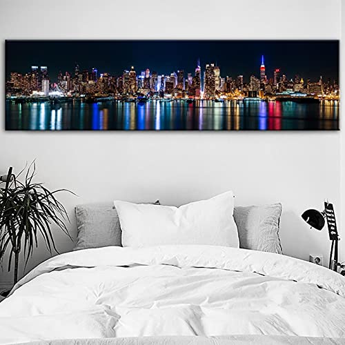 Tableau New York de nuit impression toile de qualité artistique 60X220 cm grand format