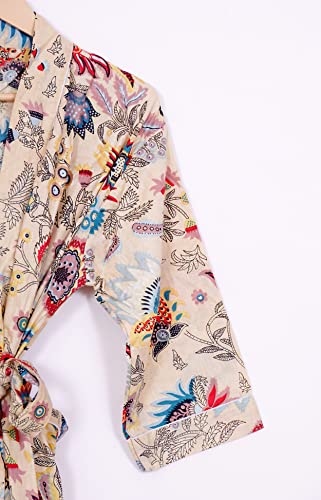 Image of Pure 100% Cotton Robe For Womens Bathrobe Dressing Gown Long sleepwear Free Size Kimono
