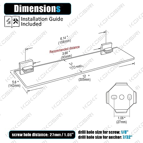 KOKOSIRI-Wall-Shelves-Floating-Bathroom-Glass-Shelf-Kitchen-Storage-12-x-56-Tempered-Glass-Wall-Mounted-Brushed-Gold-Stainless-Steel-B1106BG-L12 KOKOSIRI Wall Shelves Floating Bathroom Glass Shelf Kitchen Storage 12 x 56 Tempered Glass Wall Mounted Brushed Gold Stainless Steel B1106BG L12